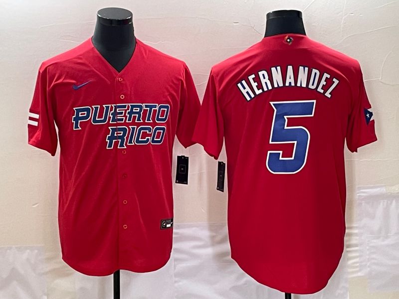 Men 2023 World Cub Puerto Rico #5 Hernandez Red Nike MLB Jersey6